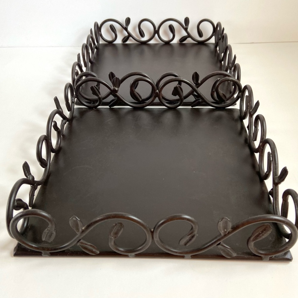 2 Square Iron Scroll Decorative Trays - Picture 1 of 12
